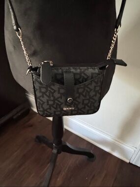 DKNY Black Logo-Print Crossbody with Chain Strap